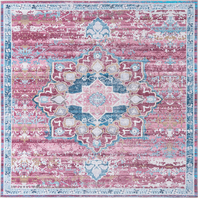 Washable Antique Pink 10' 6 x 10' 6 Renaissance Square Area Rug Easy to Clean Stain Resistant & Durable Colorful Distressed Vintage Carpet for Sale at Rug Engine