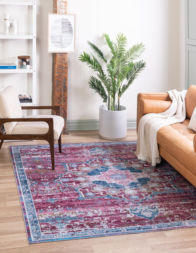 Washable Antique Pink 7' 10 x 7' 10 Renaissance Square Area Rug Easy to Clean Stain Resistant & Durable Colorful Distressed Vintage Carpet for Sale at Rug Engine