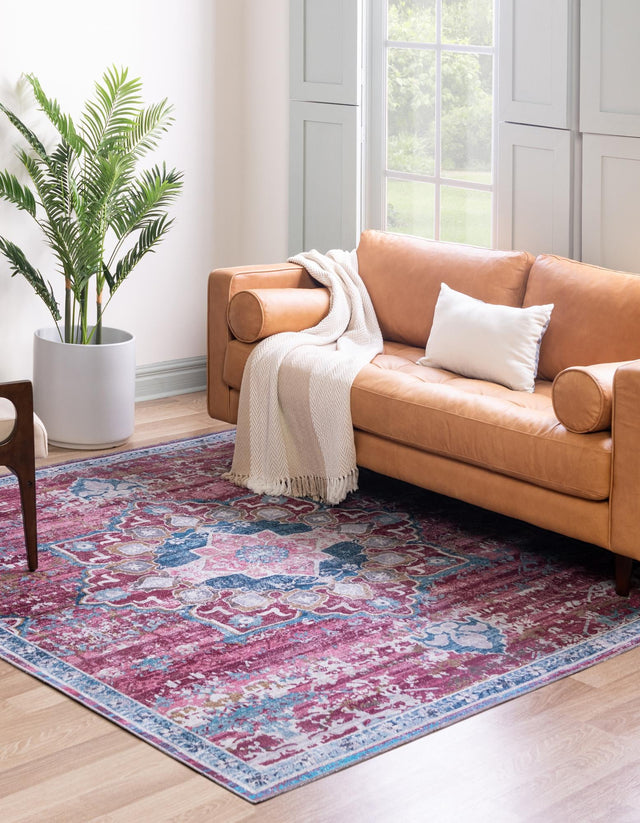 Washable Antique Pink 10' 6 x 10' 6 Renaissance Square Area Rug Easy to Clean Stain Resistant & Durable Colorful Distressed Vintage Carpet for Sale at Rug Engine