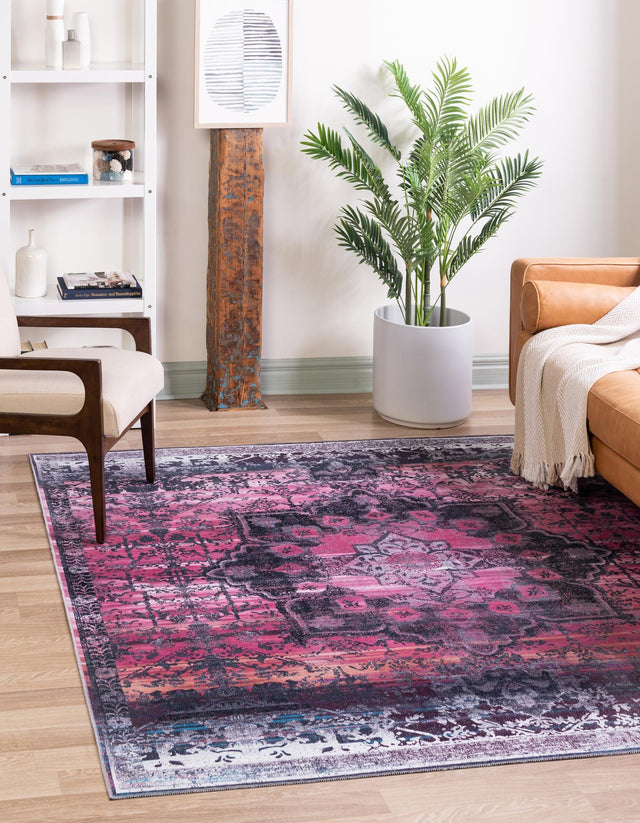 Washable Antique Rose 7' 10 x 7' 10 Renaissance Square Area Rug Easy to Clean Stain Resistant & Durable Colorful Distressed Vintage Carpet for Sale at Rug Engine