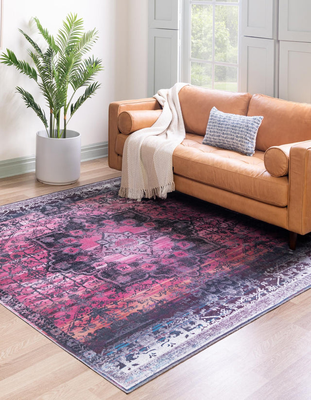 Washable Antique Rose 7' 3 x 7' 3 Renaissance Square Area Rug Easy to Clean Stain Resistant & Durable Colorful Distressed Vintage Carpet for Sale at Rug Engine