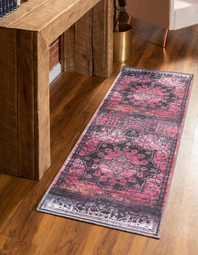 Washable Antique Rose 2' x 13' Renaissance Runner Area Rug Easy to Clean Stain Resistant & Durable Colorful Distressed Vintage Carpet for Sale at Rug Engine