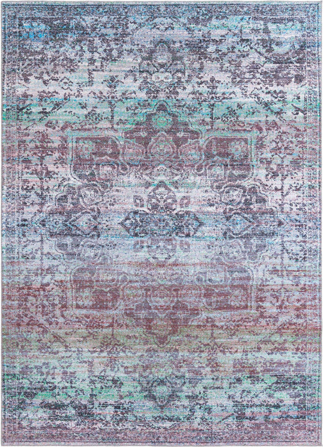 Washable Blue Green 10' 6 x 14' 1 Renaissance Rectangle Area Rug Easy to Clean Stain Resistant & Durable Colorful Distressed Vintage Carpet for Sale at Rug Engine