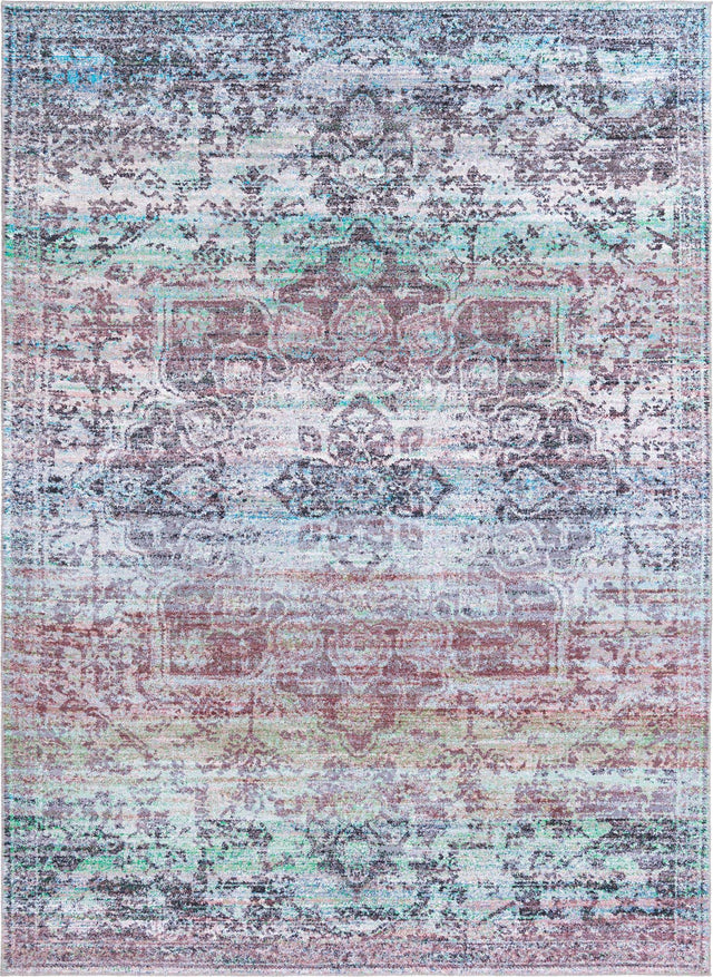 Washable Blue Green 10' 6 x 13' 1 Renaissance Rectangle Area Rug Easy to Clean Stain Resistant & Durable Colorful Distressed Vintage Carpet for Sale at Rug Engine