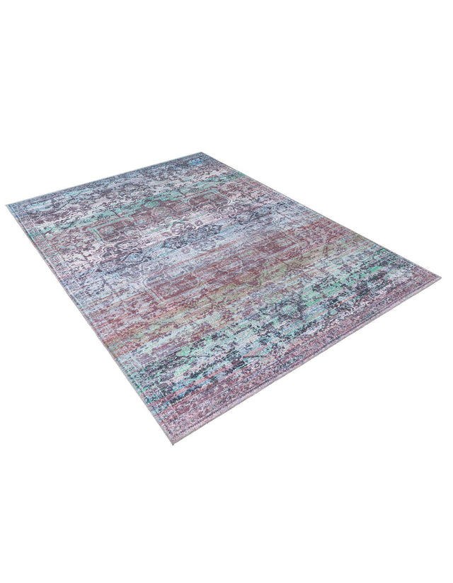 Washable Blue Green 7' 10 x 10' Renaissance Rectangle Area Rug Easy to Clean Stain Resistant & Durable Colorful Distressed Vintage Carpet for Sale at Rug Engine