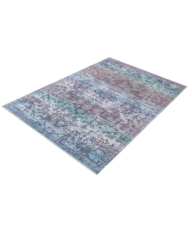 Washable Blue Green 7' 10 x 11' Renaissance Rectangle Area Rug Easy to Clean Stain Resistant & Durable Colorful Distressed Vintage Carpet for Sale at Rug Engine