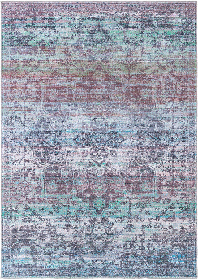 Washable Blue Green 7' 10 x 11' Renaissance Rectangle Area Rug Easy to Clean Stain Resistant & Durable Colorful Distressed Vintage Carpet for Sale at Rug Engine