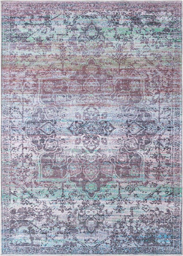 Washable Blue Green 7' 3 x 10' Renaissance Rectangle Area Rug Easy to Clean Stain Resistant & Durable Colorful Distressed Vintage Carpet for Sale at Rug Engine