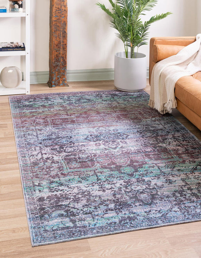 Washable Blue Green 2' x 3' 1 Renaissance Rectangle Area Rug Easy to Clean Stain Resistant & Durable Colorful Distressed Vintage Carpet for Sale at Rug Engine