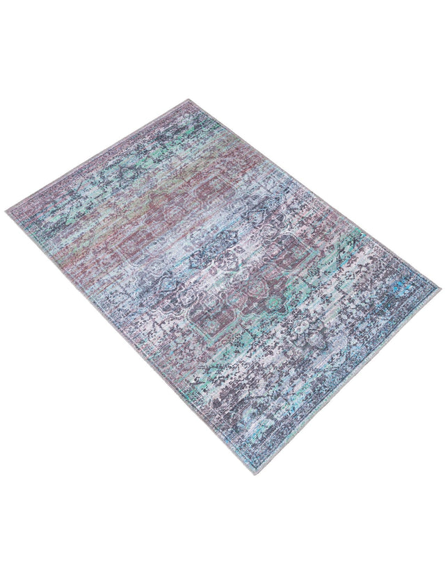 Washable Blue Green 3' 11 x 6' 1 Renaissance Rectangle Area Rug Easy to Clean Stain Resistant & Durable Colorful Distressed Vintage Carpet for Sale at Rug Engine