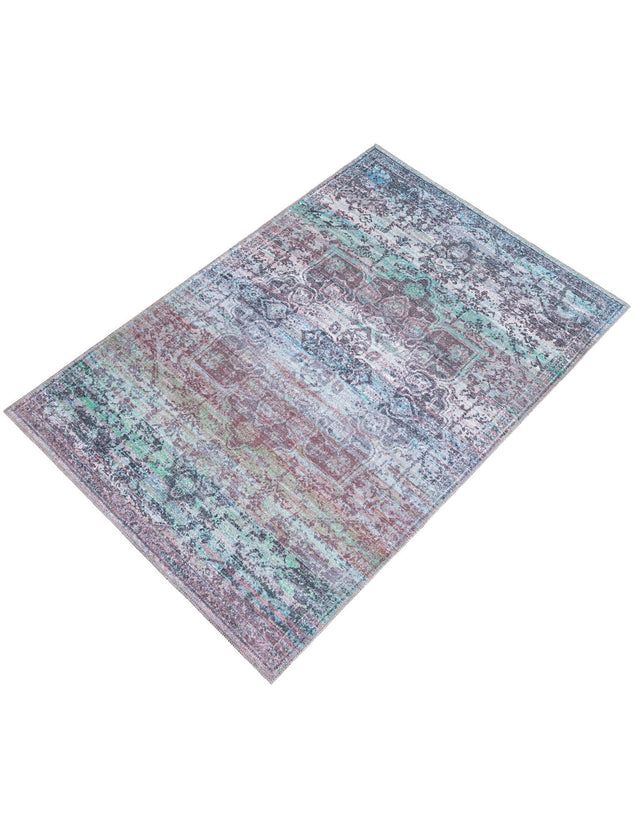 Washable Blue Green 3' 11 x 6' 1 Renaissance Rectangle Area Rug Easy to Clean Stain Resistant & Durable Colorful Distressed Vintage Carpet for Sale at Rug Engine