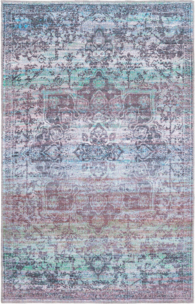 Washable Blue Green 3' 11 x 6' 1 Renaissance Rectangle Area Rug Easy to Clean Stain Resistant & Durable Colorful Distressed Vintage Carpet for Sale at Rug Engine