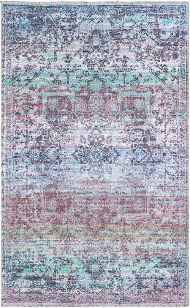 Washable Blue Green 3' 3 x 5' 3 Renaissance Rectangle Area Rug Easy to Clean Stain Resistant & Durable Colorful Distressed Vintage Carpet for Sale at Rug Engine