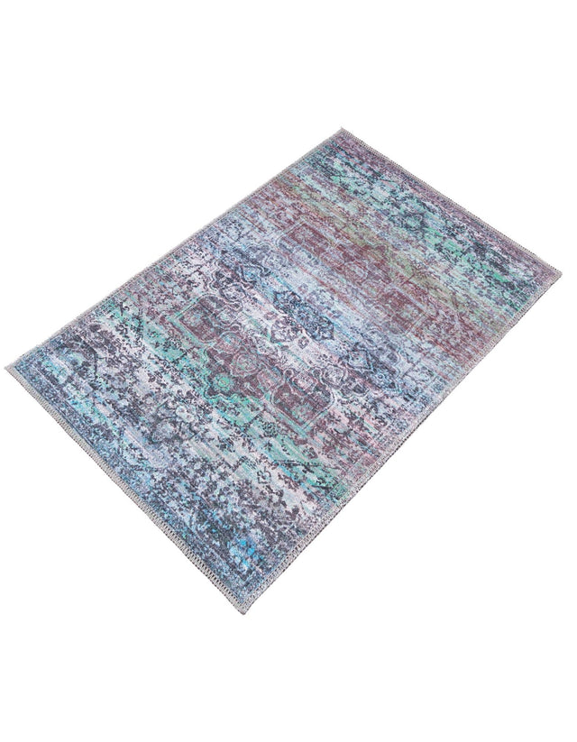 Washable Blue Green 2' x 3' 1 Renaissance Rectangle Area Rug Easy to Clean Stain Resistant & Durable Colorful Distressed Vintage Carpet for Sale at Rug Engine