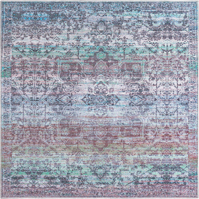 Washable Blue Green 7' 10 x 7' 10 Renaissance Square Area Rug Easy to Clean Stain Resistant & Durable Colorful Distressed Vintage Carpet for Sale at Rug Engine