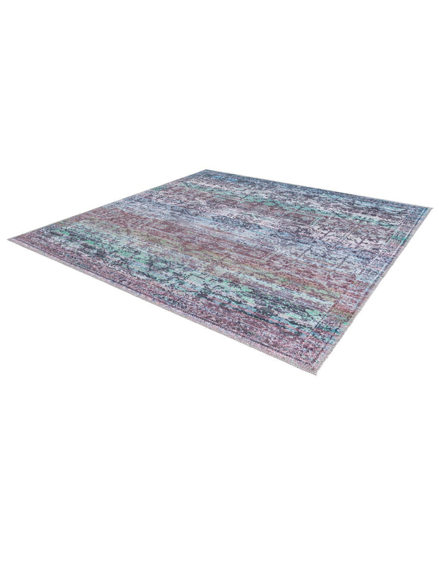 Washable Blue Green 5' 3 x 5' 3 Renaissance Square Area Rug Easy to Clean Stain Resistant & Durable Colorful Distressed Vintage Carpet for Sale at Rug Engine