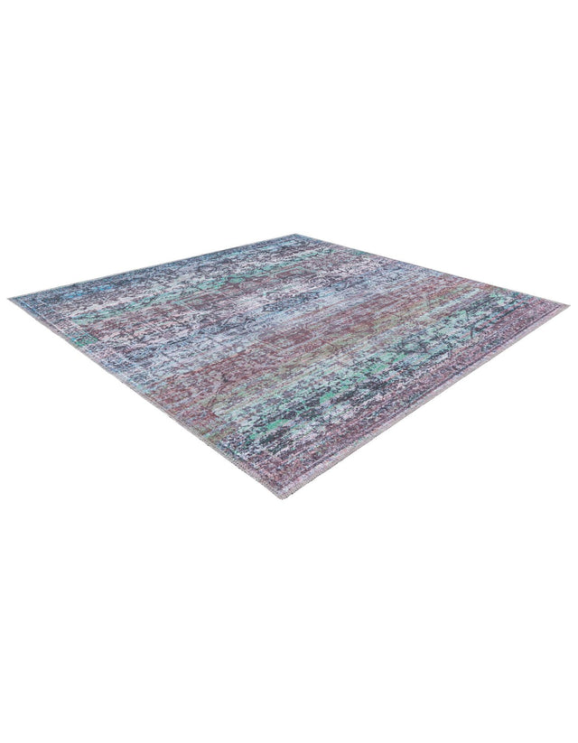 Washable Blue Green 5' 3 x 5' 3 Renaissance Square Area Rug Easy to Clean Stain Resistant & Durable Colorful Distressed Vintage Carpet for Sale at Rug Engine