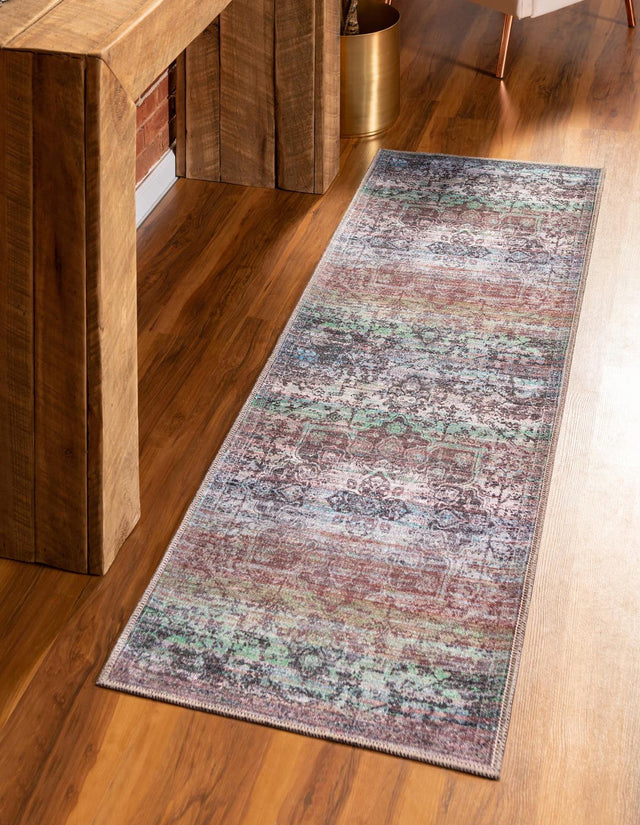 Washable Blue Green 2' x 13' 1 Renaissance Runner Area Rug Easy to Clean Stain Resistant & Durable Colorful Distressed Vintage Carpet for Sale at Rug Engine