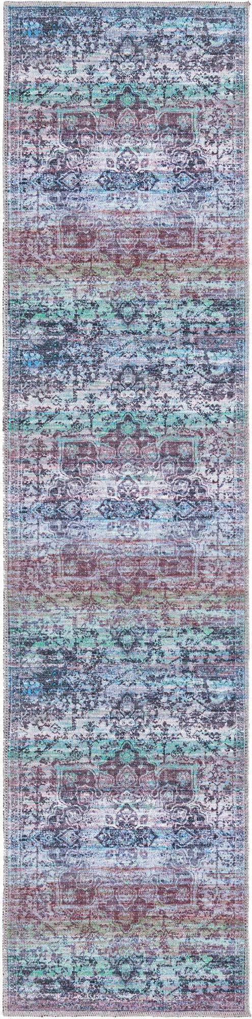 Washable Blue Green 2' x 8' Renaissance Runner Area Rug Easy to Clean Stain Resistant & Durable Colorful Distressed Vintage Carpet for Sale at Rug Engine