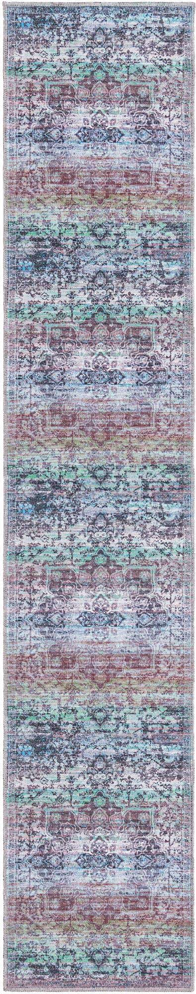Washable Blue Green 2' x 10' Renaissance Runner Area Rug Easy to Clean Stain Resistant & Durable Colorful Distressed Vintage Carpet for Sale at Rug Engine