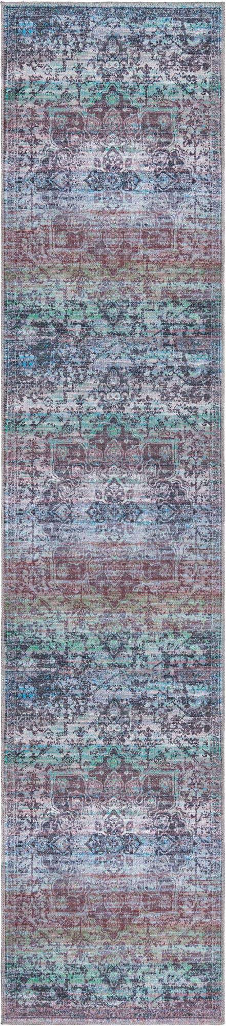 Washable Blue Green 2' 7 x 12' Renaissance Runner Area Rug Easy to Clean Stain Resistant & Durable Colorful Distressed Vintage Carpet for Sale at Rug Engine
