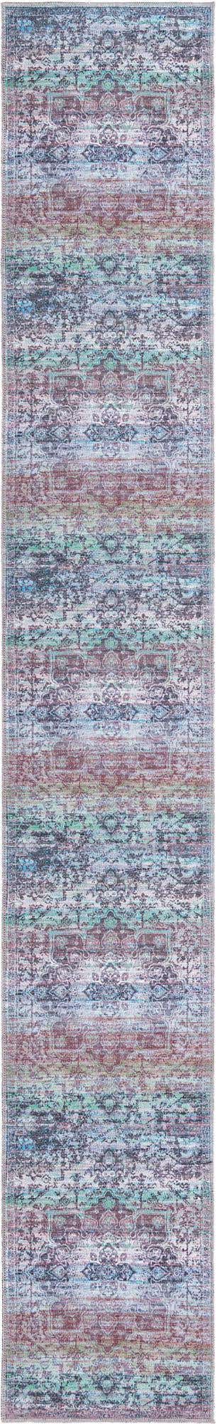 Washable Blue Green 2' x 13' 1 Renaissance Runner Area Rug Easy to Clean Stain Resistant & Durable Colorful Distressed Vintage Carpet for Sale at Rug Engine