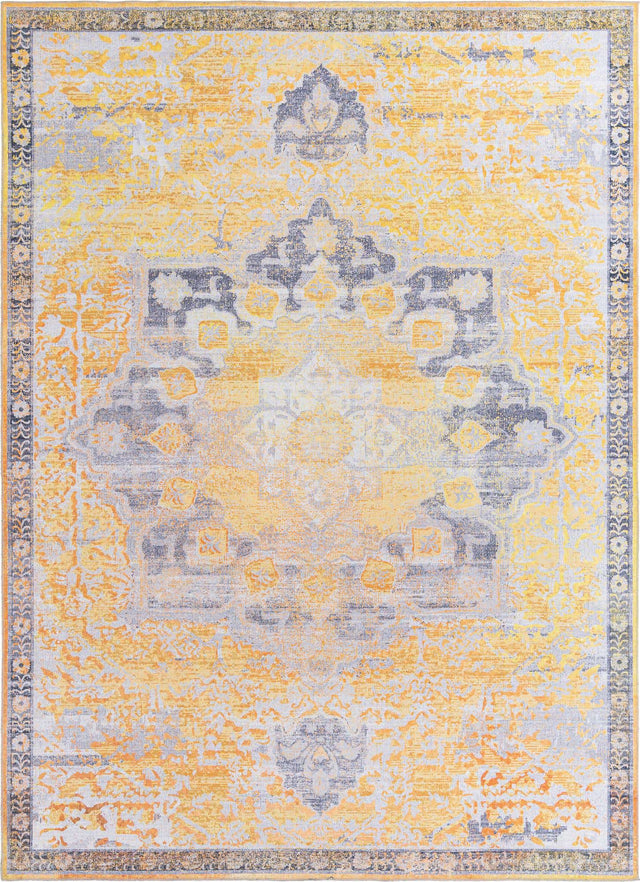 Washable Tuscan Yellow 10' 6 x 14' 1 Renaissance Rectangle Area Rug Easy to Clean Stain Resistant & Durable Colorful Distressed Vintage Carpet for Sale at Rug Engine