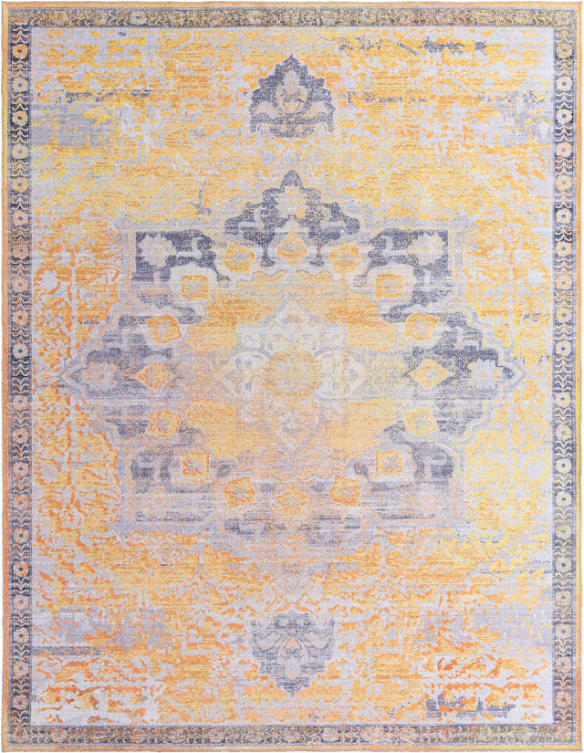 Washable Tuscan Yellow 10' 6 x 13' 1 Renaissance Rectangle Area Rug Easy to Clean Stain Resistant & Durable Colorful Distressed Vintage Carpet for Sale at Rug Engine