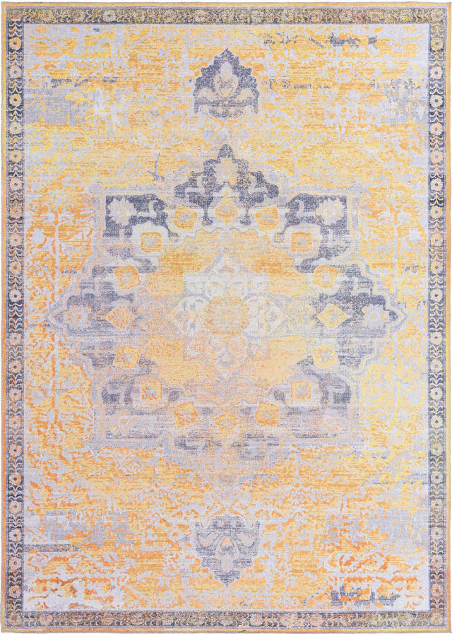 Washable Tuscan Yellow 7' 10 x 11' Renaissance Rectangle Area Rug Easy to Clean Stain Resistant & Durable Colorful Distressed Vintage Carpet for Sale at Rug Engine