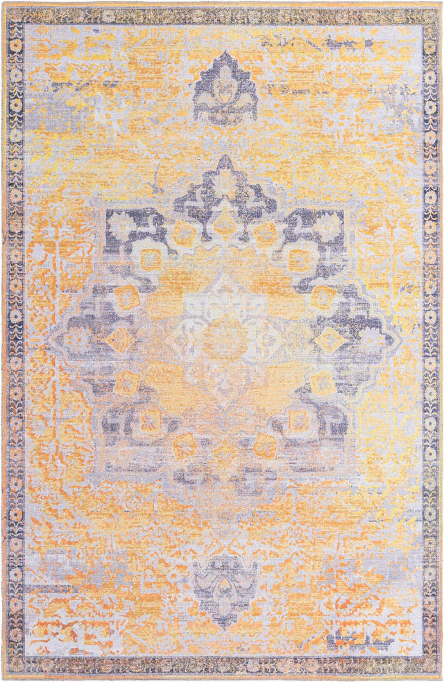Washable Tuscan Yellow 5' 11 x 9' Renaissance Rectangle Area Rug Easy to Clean Stain Resistant & Durable Colorful Distressed Vintage Carpet for Sale at Rug Engine