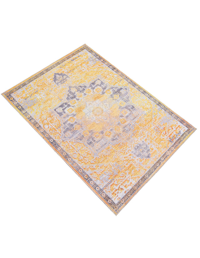 Washable Tuscan Yellow 3' 11 x 6' 1 Renaissance Rectangle Area Rug Easy to Clean Stain Resistant & Durable Colorful Distressed Vintage Carpet for Sale at Rug Engine