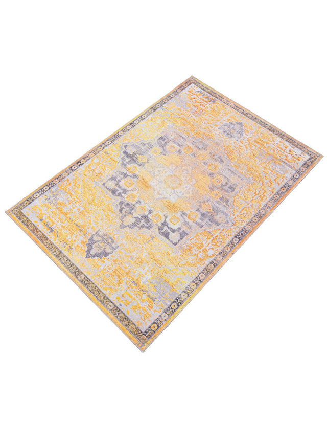Washable Tuscan Yellow 3' 11 x 6' 1 Renaissance Rectangle Area Rug Easy to Clean Stain Resistant & Durable Colorful Distressed Vintage Carpet for Sale at Rug Engine