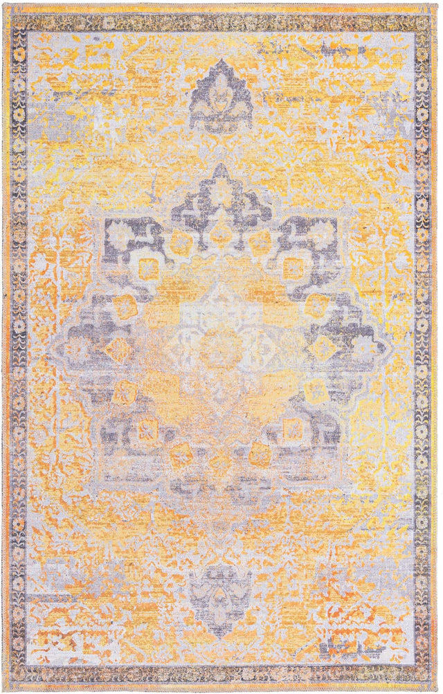 Washable Tuscan Yellow 3' 11 x 6' 1 Renaissance Rectangle Area Rug Easy to Clean Stain Resistant & Durable Colorful Distressed Vintage Carpet for Sale at Rug Engine