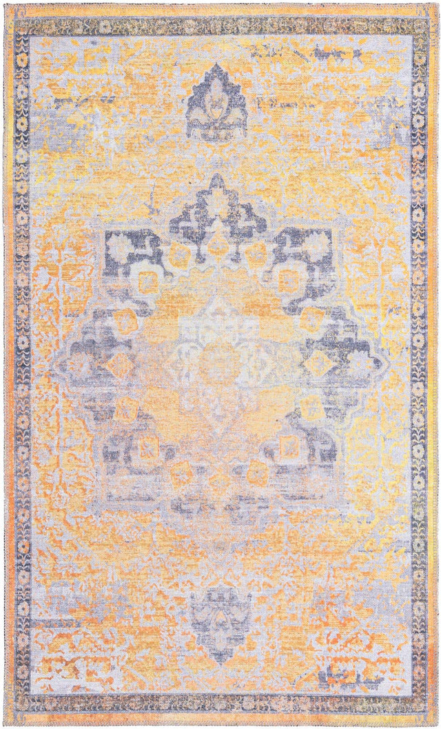 Washable Tuscan Yellow 3' 3 x 5' 3 Renaissance Rectangle Area Rug Easy to Clean Stain Resistant & Durable Colorful Distressed Vintage Carpet for Sale at Rug Engine
