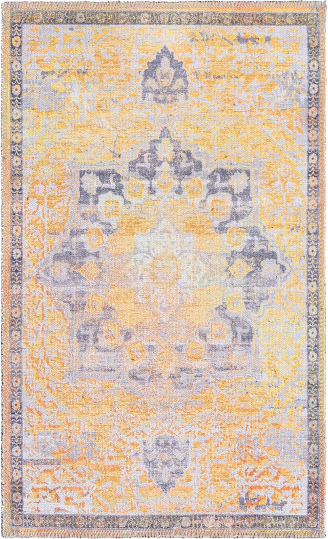 Washable Tuscan Yellow 2' x 3' 1 Renaissance Rectangle Area Rug Easy to Clean Stain Resistant & Durable Colorful Distressed Vintage Carpet for Sale at Rug Engine