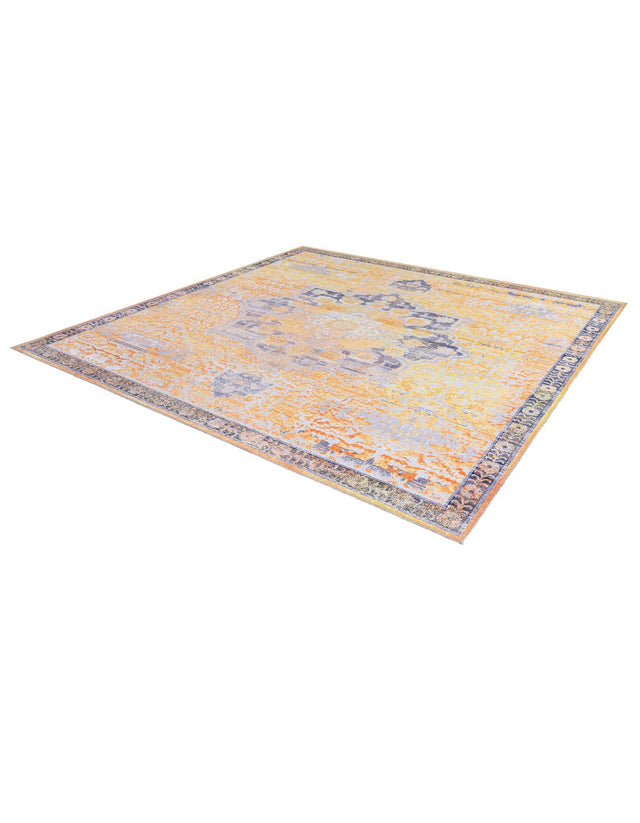 Washable Tuscan Yellow 7' 10 x 7' 10 Renaissance Square Area Rug Easy to Clean Stain Resistant & Durable Colorful Distressed Vintage Carpet for Sale at Rug Engine