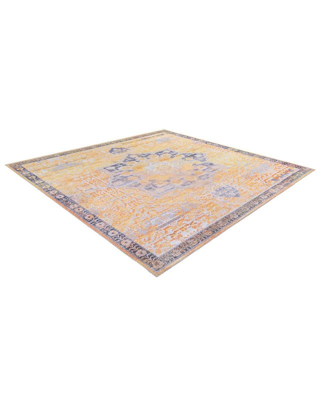 Washable Tuscan Yellow 7' 10 x 7' 10 Renaissance Square Area Rug Easy to Clean Stain Resistant & Durable Colorful Distressed Vintage Carpet for Sale at Rug Engine