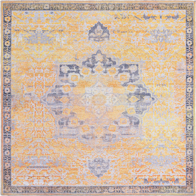 Washable Tuscan Yellow 5' 3 x 5' 3 Renaissance Square Area Rug Easy to Clean Stain Resistant & Durable Colorful Distressed Vintage Carpet for Sale at Rug Engine