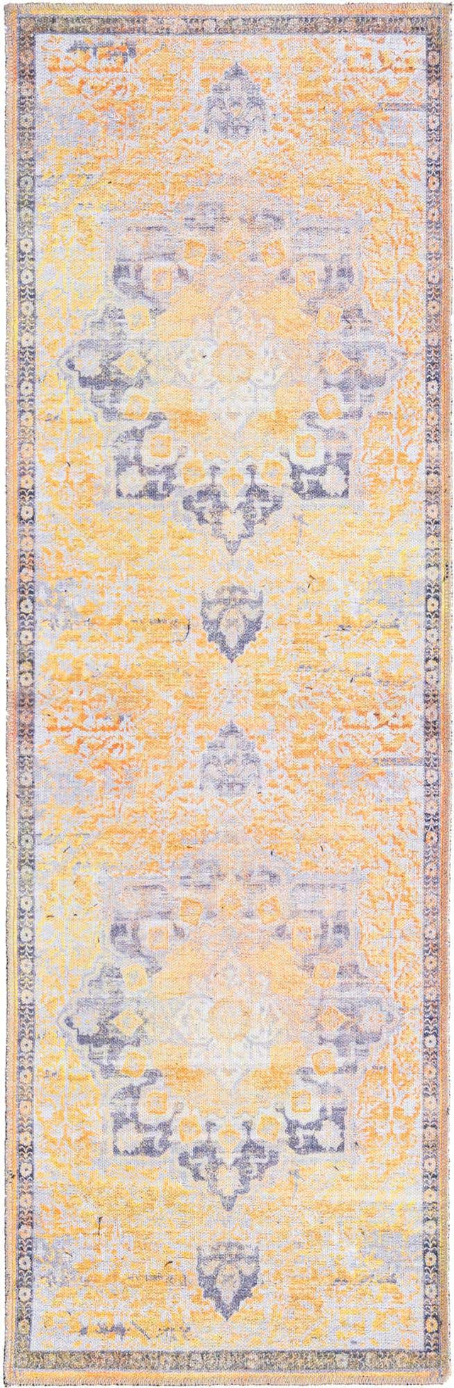 Washable Tuscan Yellow 2' x 6' 1 Renaissance Runner Area Rug Easy to Clean Stain Resistant & Durable Colorful Distressed Vintage Carpet for Sale at Rug Engine