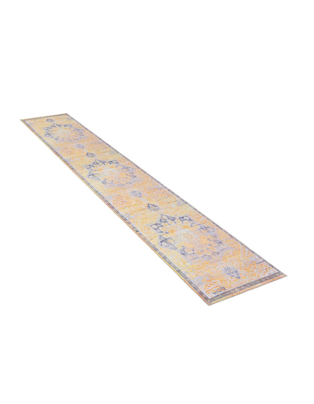 Washable Tuscan Yellow 2' 7 x 12' Renaissance Runner Area Rug Easy to Clean Stain Resistant & Durable Colorful Distressed Vintage Carpet for Sale at Rug Engine