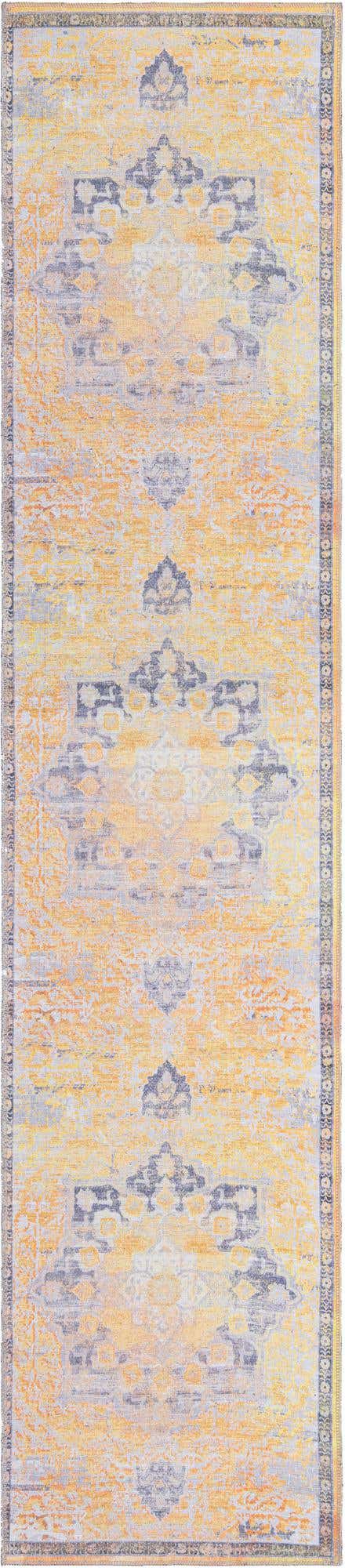 Washable Tuscan Yellow 2' 7 x 12' Renaissance Runner Area Rug Easy to Clean Stain Resistant & Durable Colorful Distressed Vintage Carpet for Sale at Rug Engine