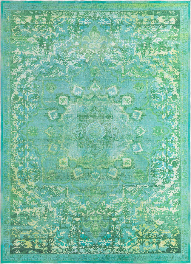 Washable Spring Green 10' 6 x 14' 1 Renaissance Rectangle Area Rug Easy to Clean Stain Resistant & Durable Colorful Distressed Vintage Carpet for Sale at Rug Engine