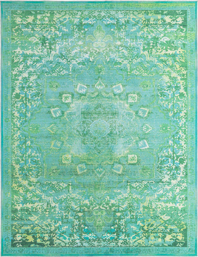 Washable Spring Green 10' 6 x 13' 1 Renaissance Rectangle Area Rug Easy to Clean Stain Resistant & Durable Colorful Distressed Vintage Carpet for Sale at Rug Engine