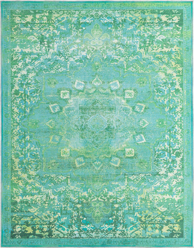 Washable Spring Green 7' 10 x 10' Renaissance Rectangle Area Rug Easy to Clean Stain Resistant & Durable Colorful Distressed Vintage Carpet for Sale at Rug Engine