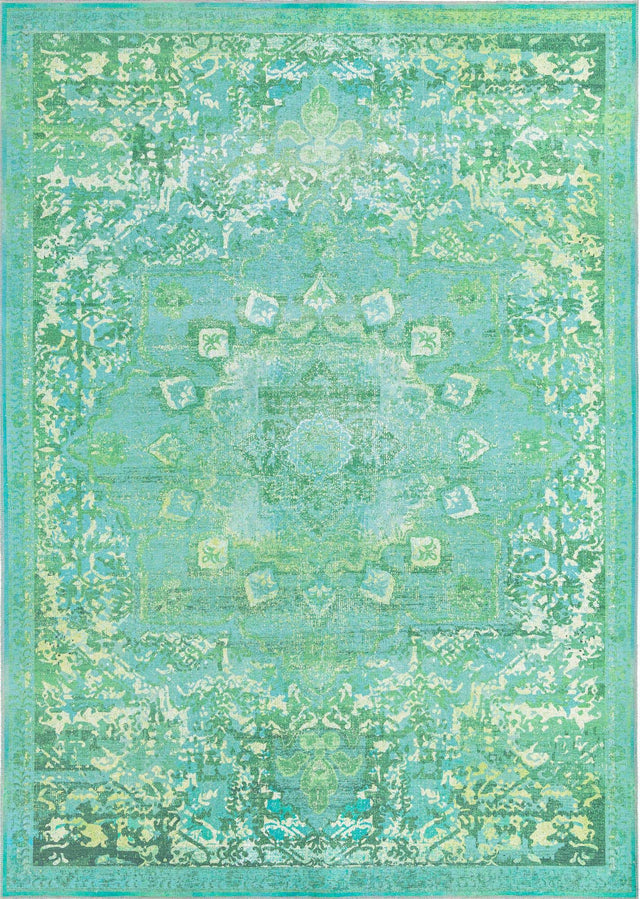 Washable Spring Green 7' 3 x 10' Renaissance Rectangle Area Rug Easy to Clean Stain Resistant & Durable Colorful Distressed Vintage Carpet for Sale at Rug Engine