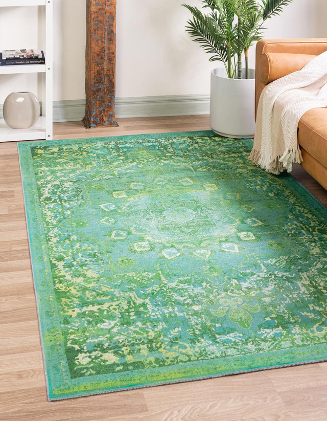 Washable Spring Green 3' 3 x 5' 3 Renaissance Rectangle Area Rug Easy to Clean Stain Resistant & Durable Colorful Distressed Vintage Carpet for Sale at Rug Engine