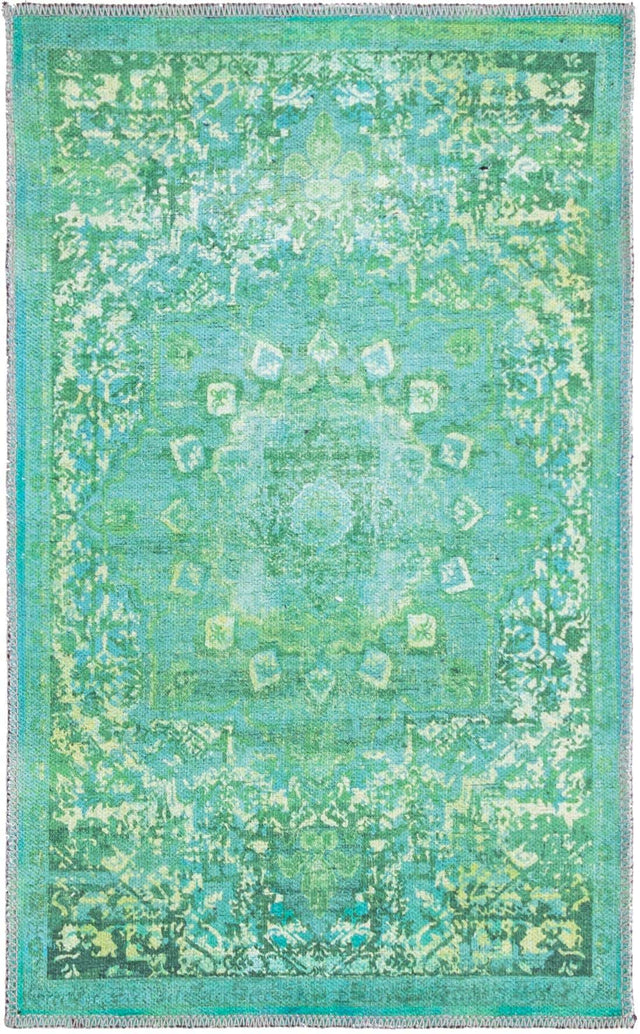 Washable Spring Green 2' x 3' 1 Renaissance Rectangle Area Rug Easy to Clean Stain Resistant & Durable Colorful Distressed Vintage Carpet for Sale at Rug Engine