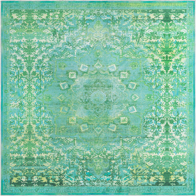 Washable Spring Green 10' 6 x 10' 6 Renaissance Square Area Rug Easy to Clean Stain Resistant & Durable Colorful Distressed Vintage Carpet for Sale at Rug Engine