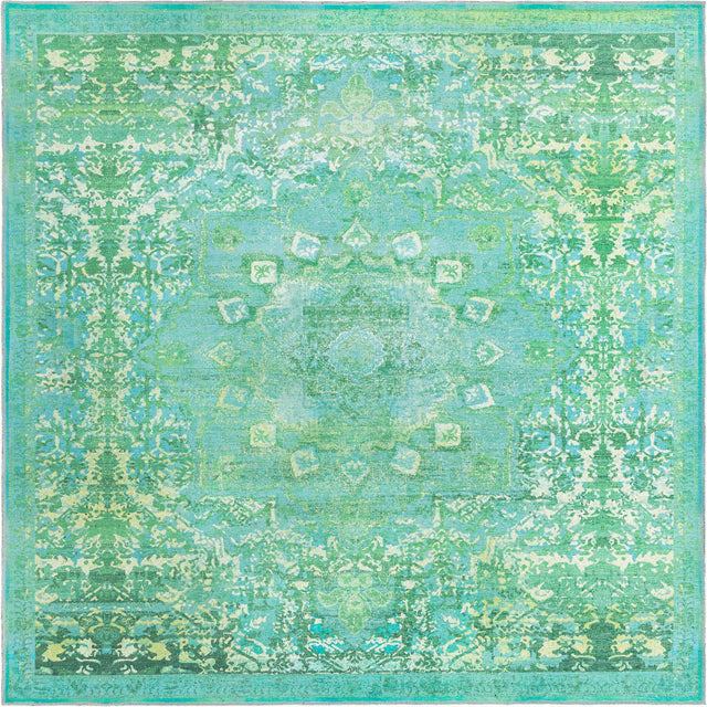 Washable Spring Green 7' 10 x 7' 10 Renaissance Square Area Rug Easy to Clean Stain Resistant & Durable Colorful Distressed Vintage Carpet for Sale at Rug Engine