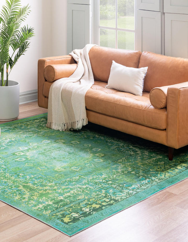 Washable Spring Green 10' 6 x 10' 6 Renaissance Square Area Rug Easy to Clean Stain Resistant & Durable Colorful Distressed Vintage Carpet for Sale at Rug Engine